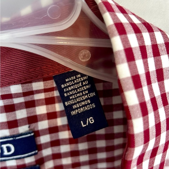 Men’s Red and White Gingham Long Sleeve Izod Button Front Shirt / Large - Picture 5 of 12